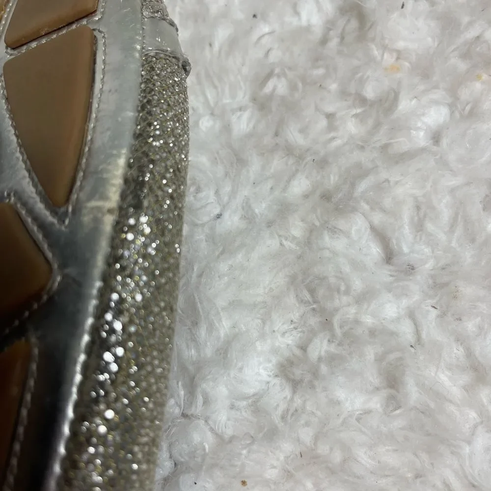 MICHAEL KORS SLIP ON MK LOGO SILVER GLITTER FLAT SHOES SIZE 10NARROW